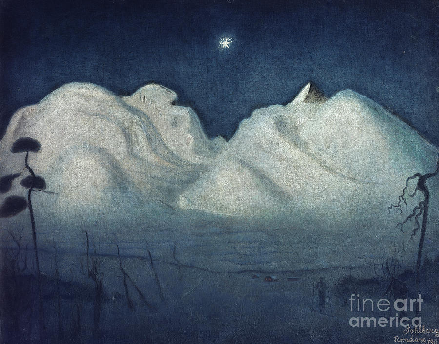 Winter night in the mountains, 1900 Painting by O Vaering by Harald Sohlberg