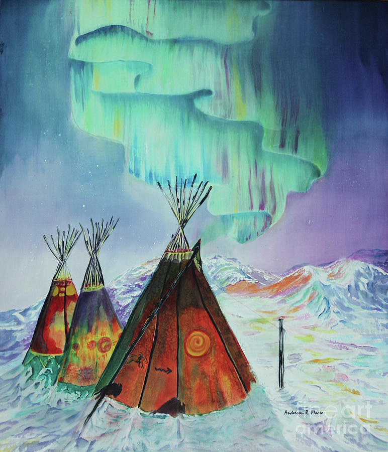 Winter Northern Lights Painting by Anderson R Moore