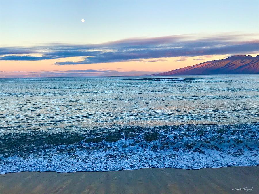 Winter Ocean w Full Moon, Wide, Kahana, Maui Photograph by Joanne