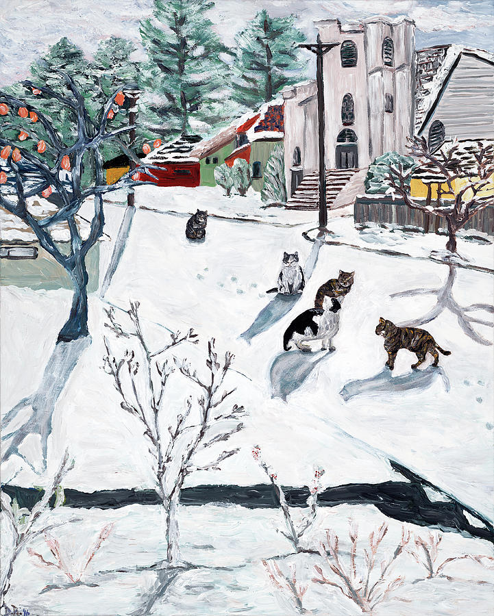 Cat Painting - Winter on 67th by Deborah Eve ALASTRA