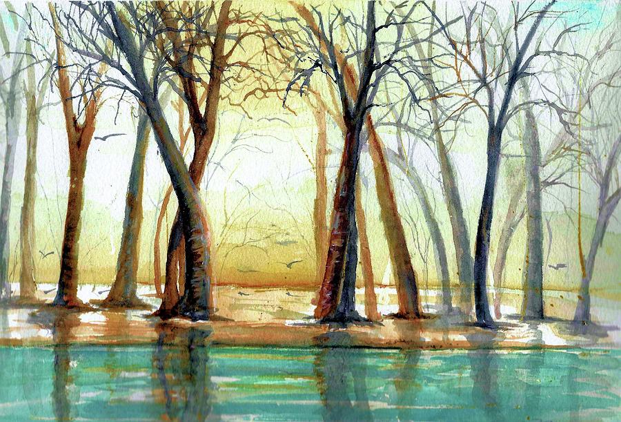 Winter on the River  Painting by Bernadette Krupa