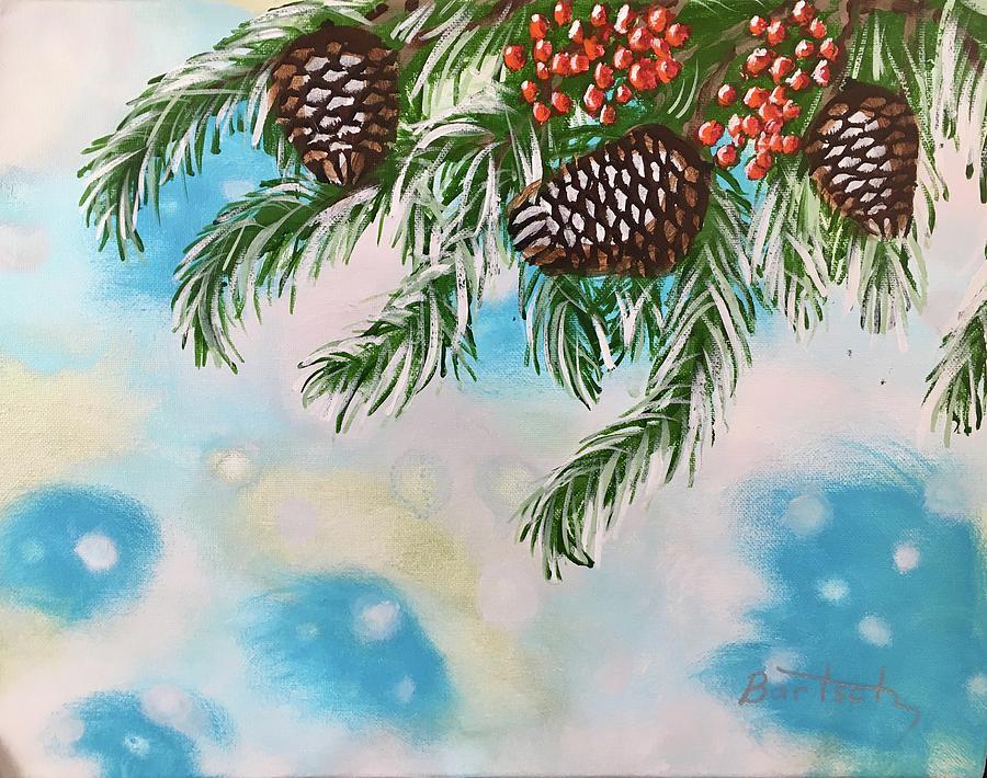 Winter Pine Cones Painting by David Bartsch
