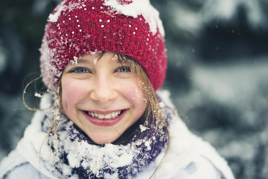 Winter portrait of a little girl laughing Photograph by Imgorthand