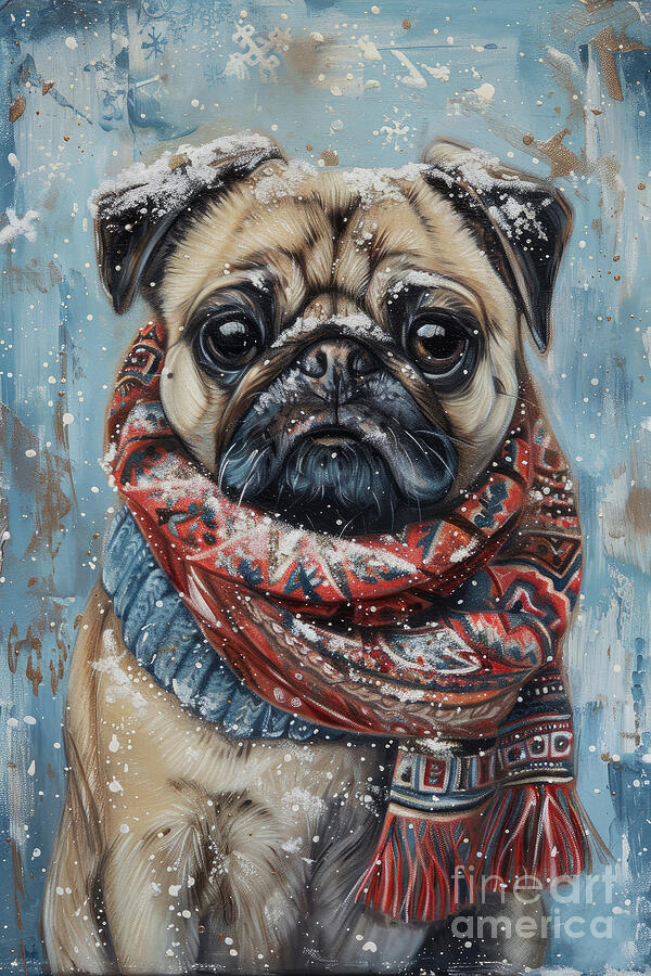 Winter Painting - Winter Pug by Tina LeCour