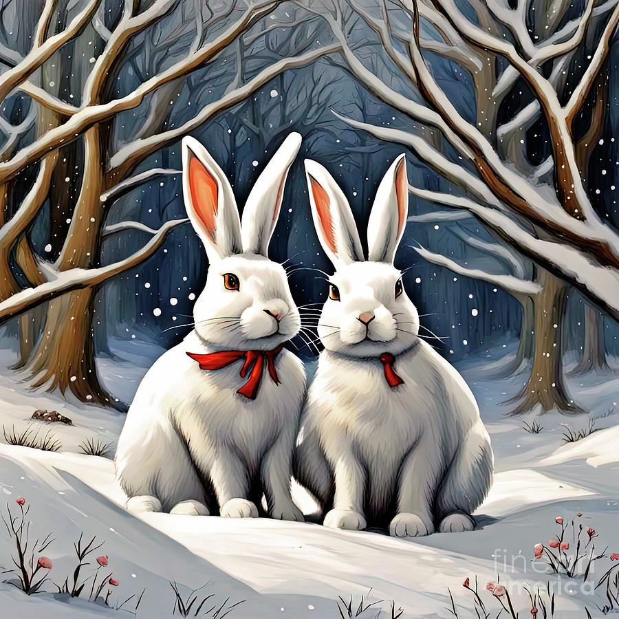 Winter Rabbits  Digital Art by Elaine Manley