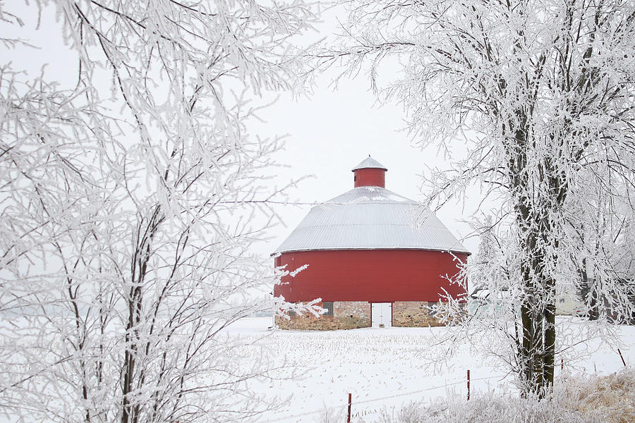 Winter Red Round Barn Photograph by Brook Burling