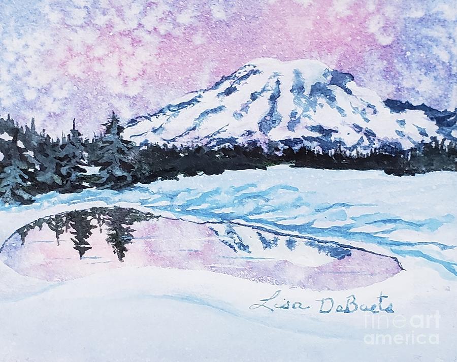Mt. Rainier Winter Reflections  Painting by Lisa Debaets