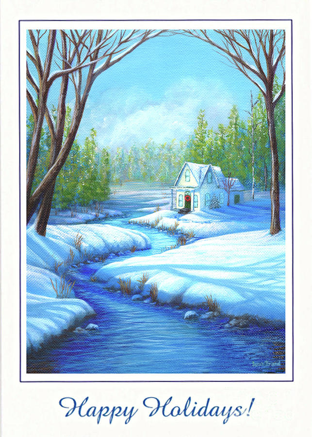 Winter Retreat - Happy Holidays Painting by Sarah Irland