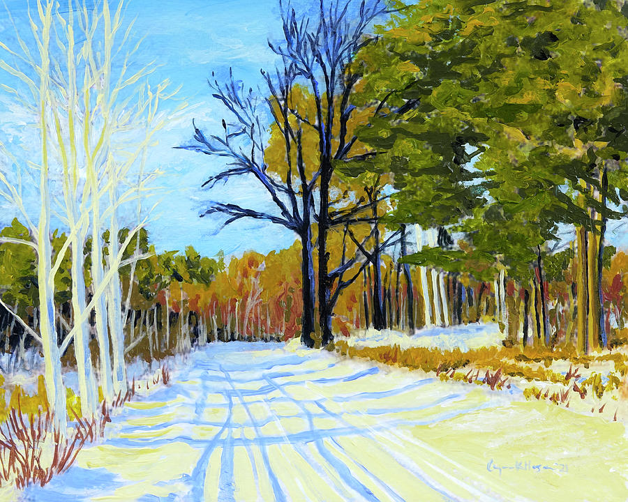 Winter Road to the Cabin Painting by Lynn Hansen