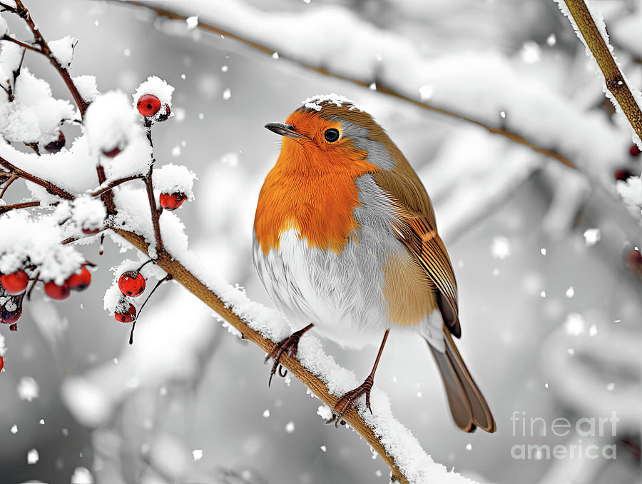 Winter Robin 2  Digital Art by Elaine Manley