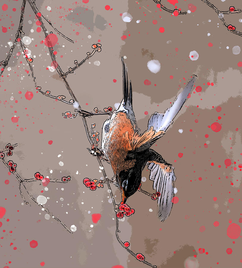 Winter Robin Color Splash Digital Art by Dan Sproul