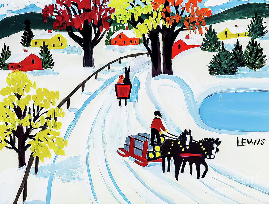 Winter Scene by Maud Lewis 1960 Painting by Maud Lewis