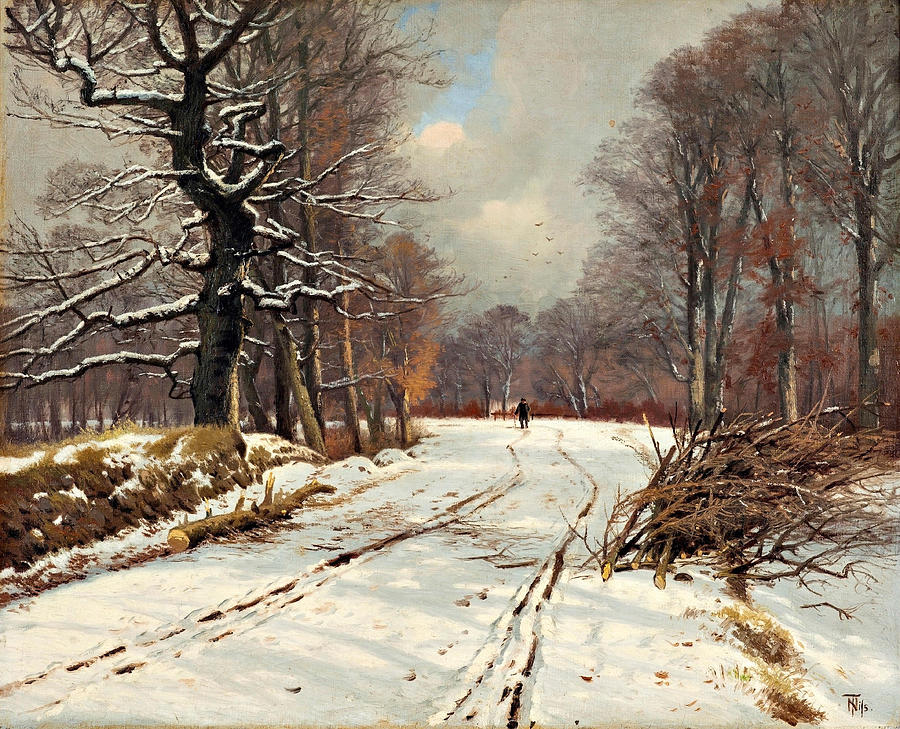 Winter Painting - Winter Scene from the Forest at Hiller  d  by Thorvald Niss