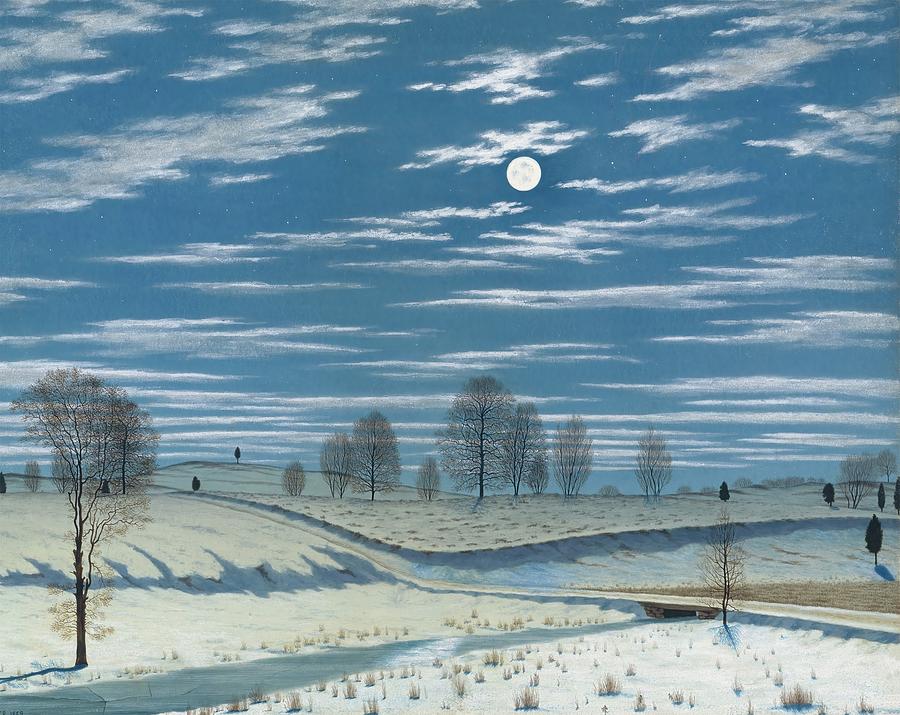 Winter Painting - Winter Scene in Moonlight by Henry Farmer