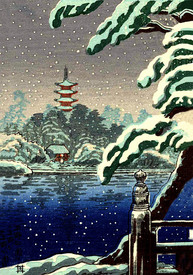 Winter Scene, Japanese Art Digital Art by Long Shot