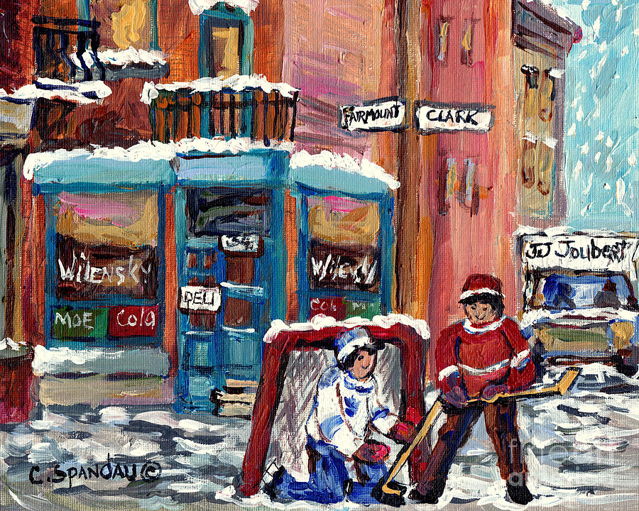Winter Scene Painting Canadian Art Montreal Corner Store C Spandau Wilensky Hockey Scene Quebec      Painting by Carole Spandau