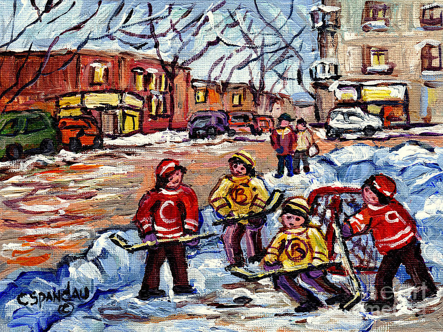 Winter Scene Paintings C Spandau Canadian Street Hockey Psc Montreal Quebec Snow Scenes        Painting by Carole Spandau