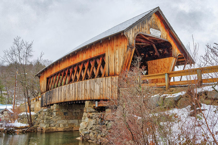 Winter Scenery of the Squam River Covered Bridge Photograph by Juergen Roth