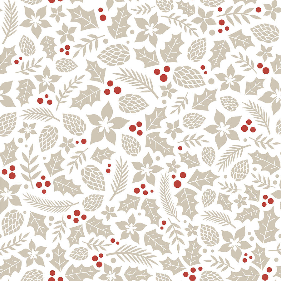 Winter seamless pattern with holly berries. Drawing by Discan