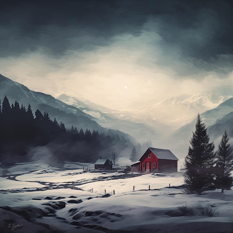 Winter Seclusion - Red Barn in a Picturesque Snowy Landscape Digital Art by Lourry Legarde Winter Seclusion - Red Barn in a Picturesque Snowy Landscape Digital Art by Lourry Legarde