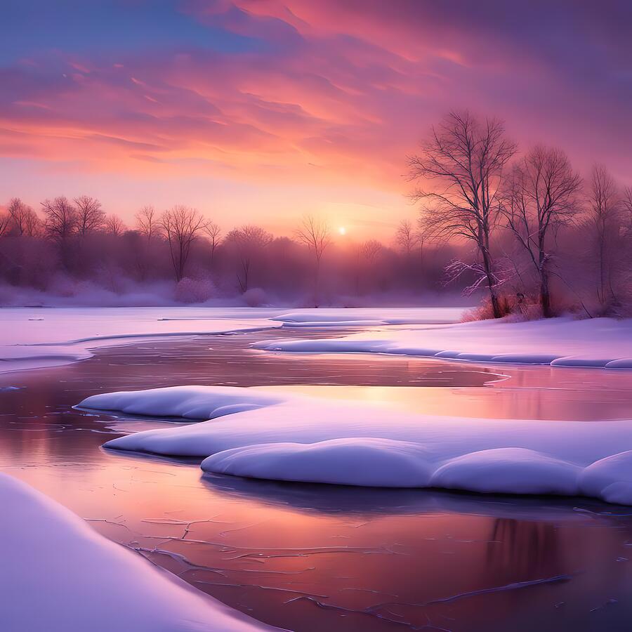 Winter Serenity Sunset  Digital Art by Lisa Pearlman