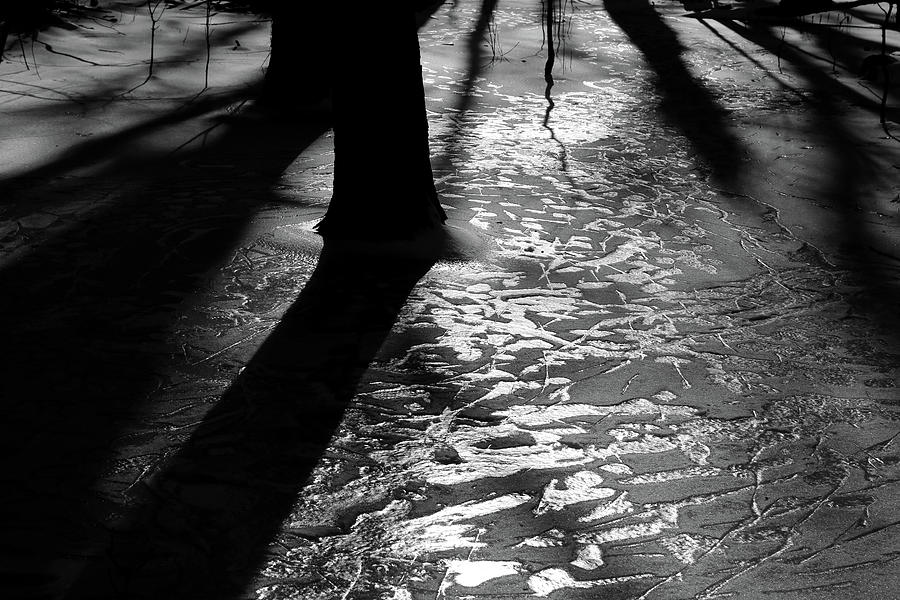 Winter Shadows and Ice BW 022022 Photograph by Mary Bedy
