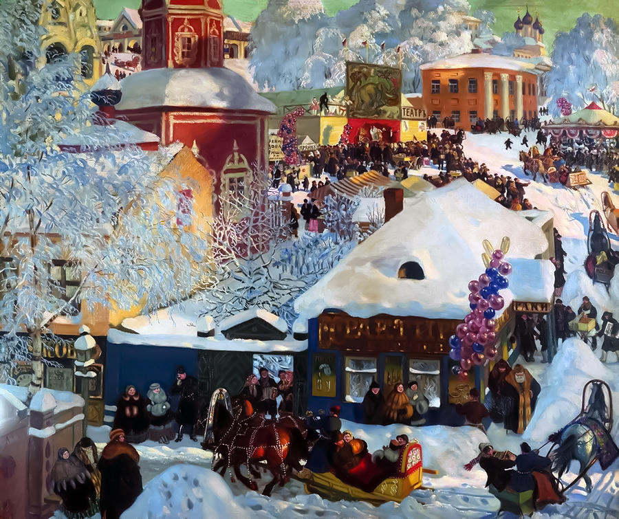 Boris Kustodiev Painting - Winter shrovetide festivities by Boris Kustodiev by Mango Art