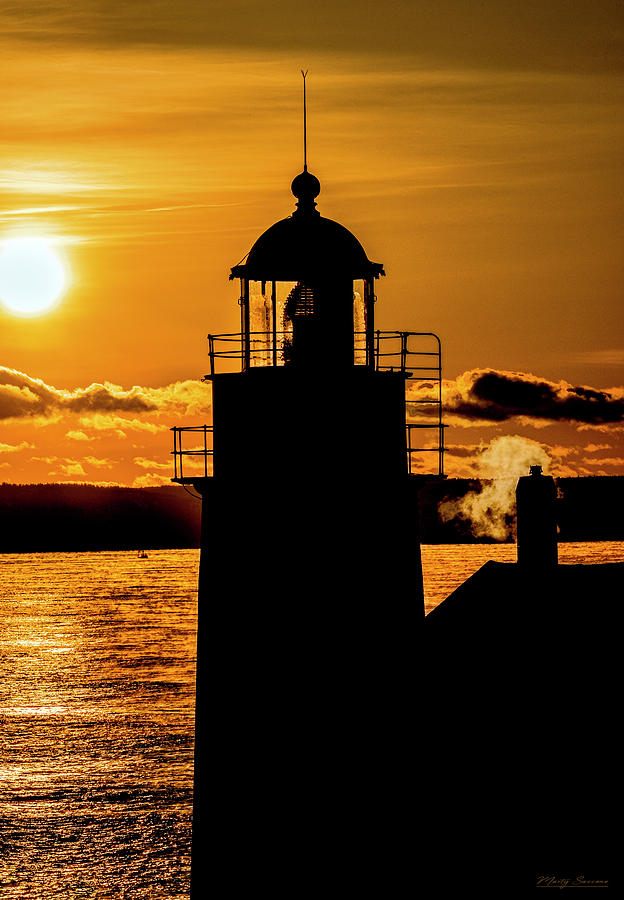 Winter Silhouette of West Quoddy Head Lighthouse Photograph by Marty Saccone