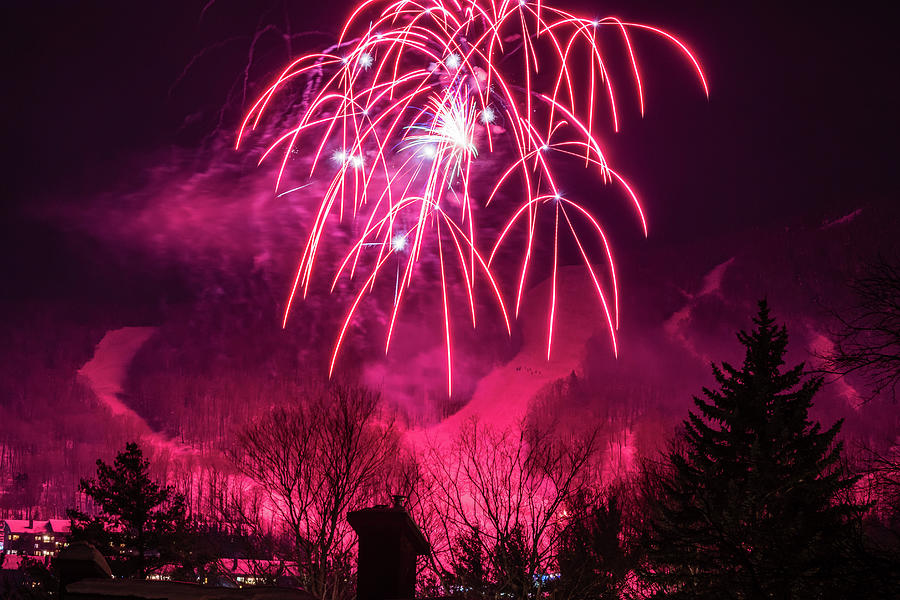 Winter Ski Resort Fireworks Photograph by Chad Dikun