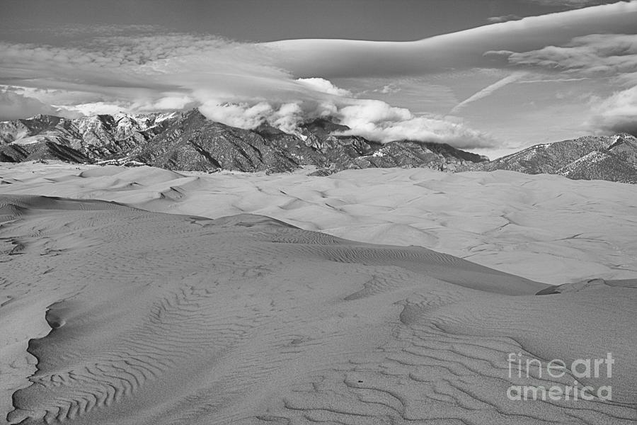 Winter Skies At Great Sand Dunes National Park And Preserve Black And White Photograph by Adam Jewell