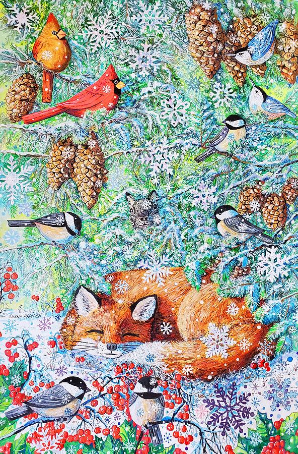 Winter Sleeping Fox Painting by Diane Phalen