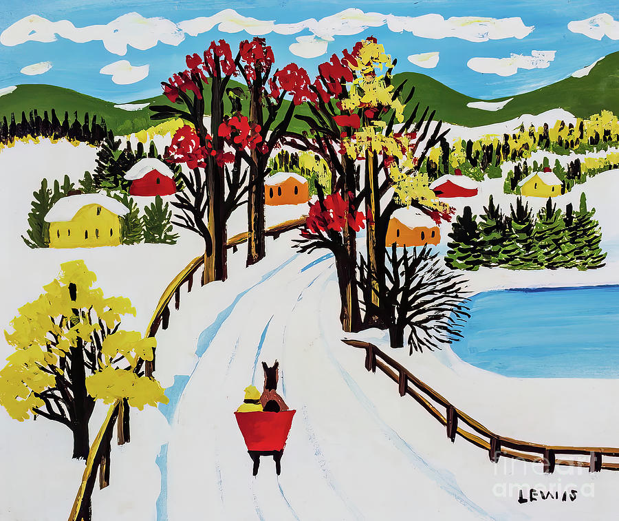 Winter Sleigh Ride by Maud Lewis mid 1950s Painting by Maud Lewis