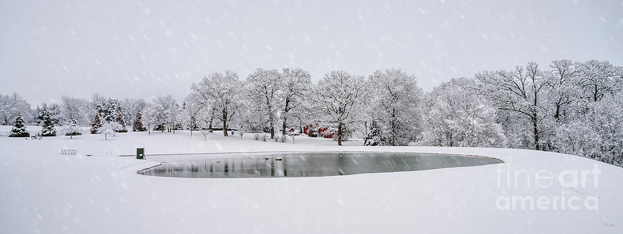 Winter Snow At Farm Pond Pano Photograph by Jennifer White