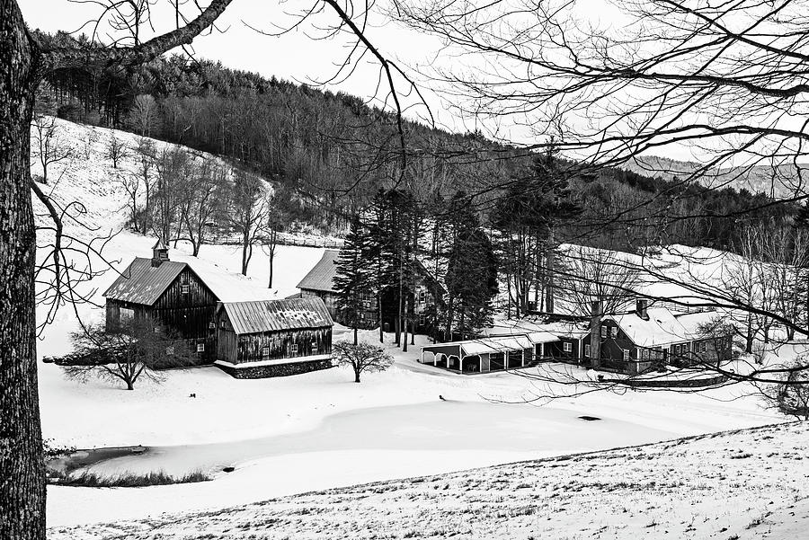 Winter Snow on Sleepy Hollow Farm Woodstock VT Cloudland Road Black and White Photograph by Toby McGuire
