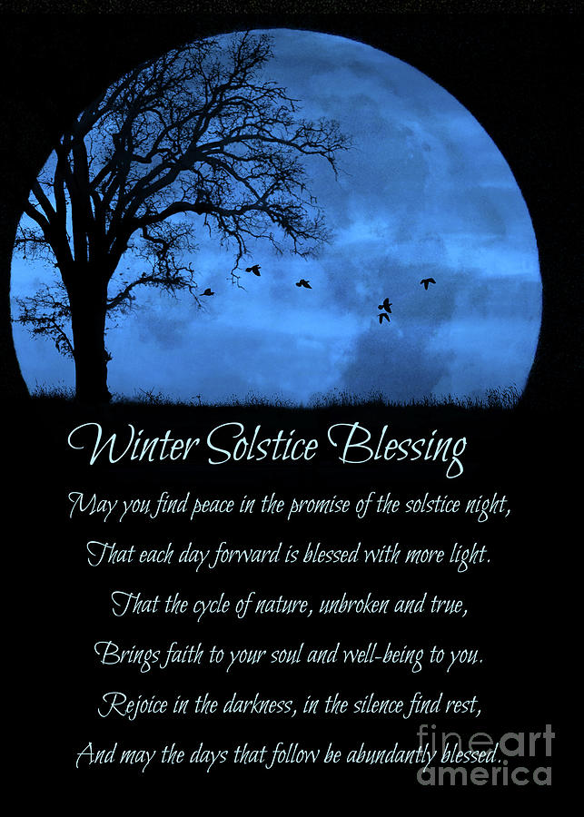 Winter Solstice Blessing Poem with Oak Tree Moon and Birds Spiritual Photograph by Stephanie Laird