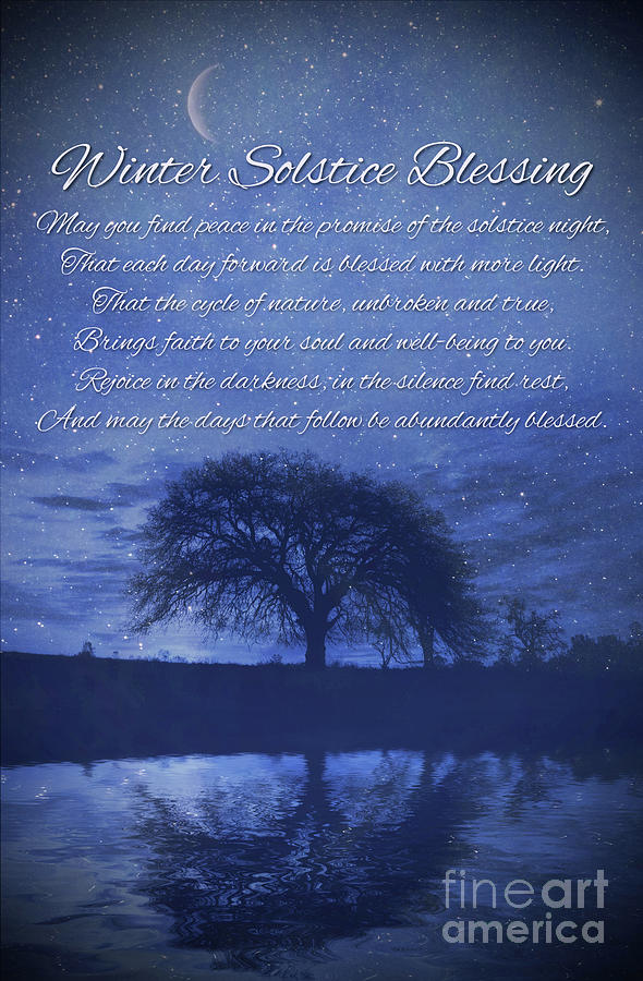 Winter Solstice Blessing with Oak Tree and Crescent Moon Photograph by