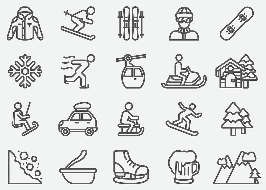 Winter Sport Line Icons Drawing by LueratSatichob