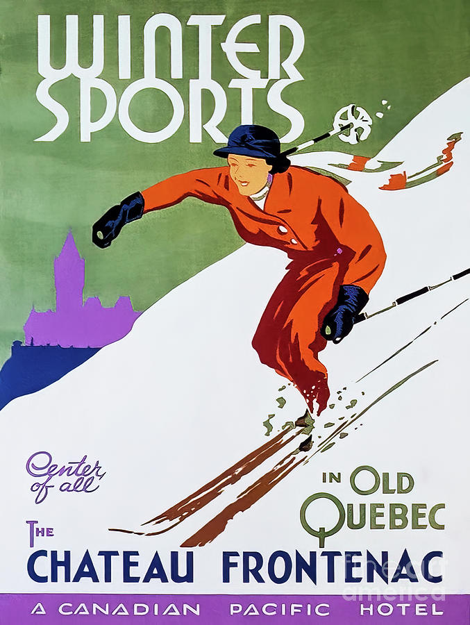 Winter Sports Old Quebec Vintage Poster Drawing by M G Whittingham