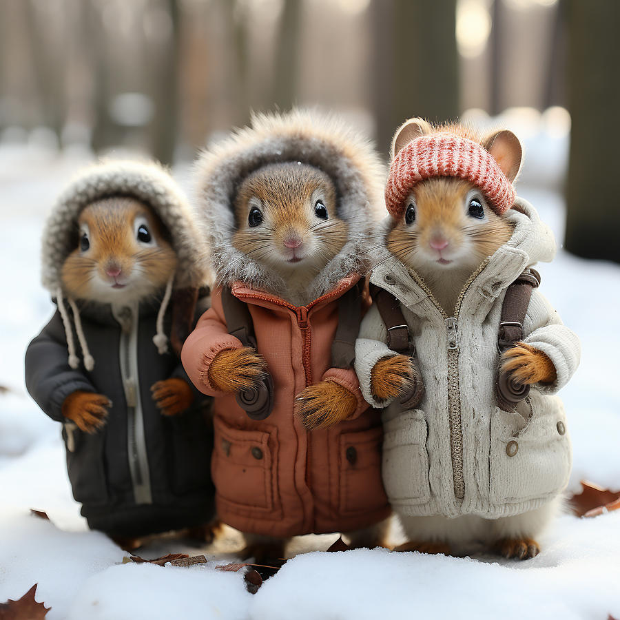 Winter Squirrels #2 Mixed Media by Marvin Blaine