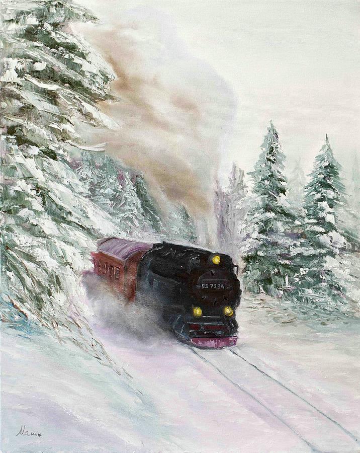 Winter Steamtrain Painting by Inna Mamina | Fine Art America