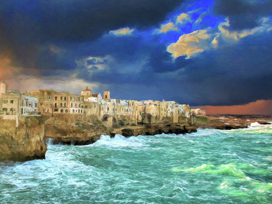Winter Storm at Polignano a Mare Painting by Dominic Piperata