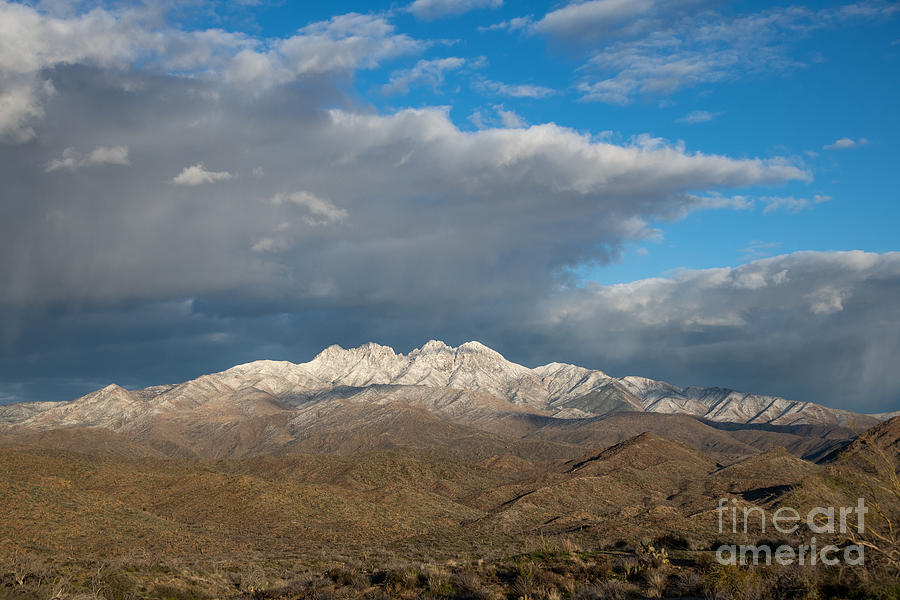 Winter storm over Four Peaks Digital Art by Tammy Keyes