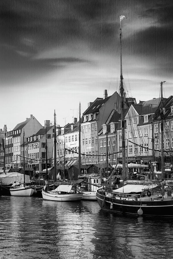 Vintage Photograph - Winter Sun over Nyhavn Copenhagen Black and White  by Carol Japp