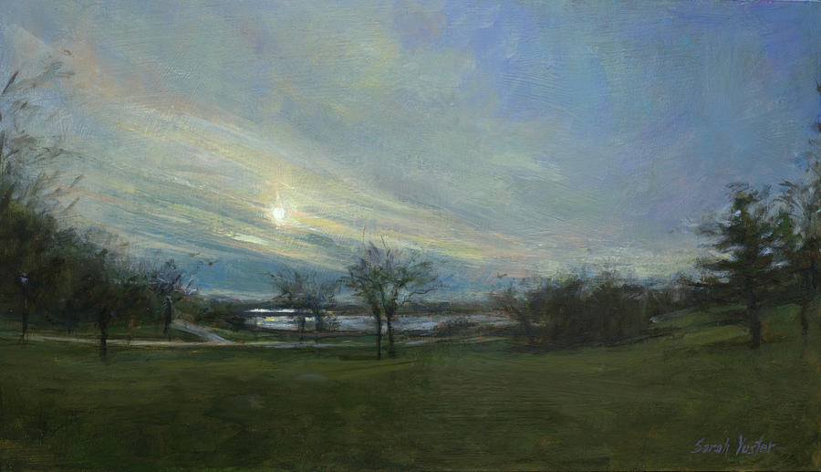 Winter Sun Over A Reservoir Painting