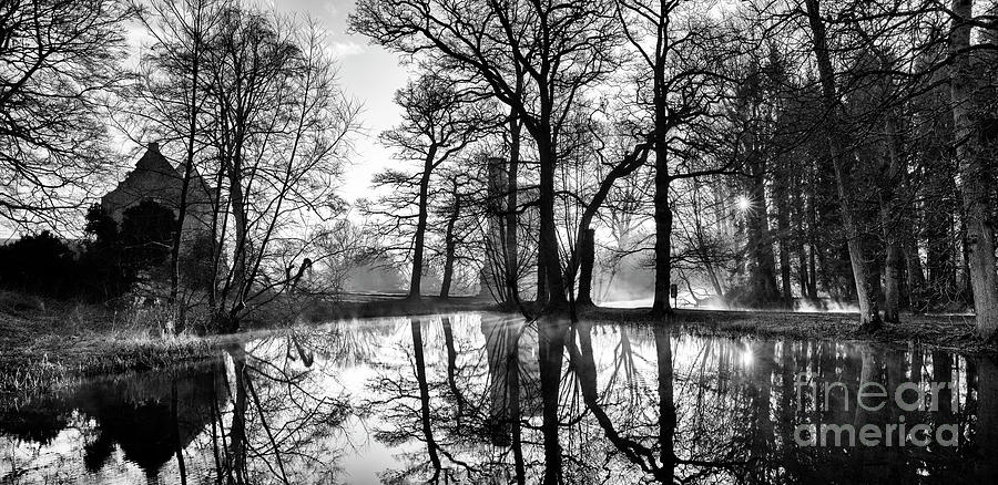Winter Sunrise at Minster Lovell Hall Monochrome Photograph by Tim Gainey