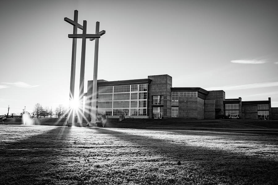 Winter Sunrise At The Crosses Of Northwest Arkansas - Black And White Photograph by Gregory Ballos Winter Sunrise At The Crosses Of Northwest Arkansas - Black And White Photograph by Gregory Ballos
