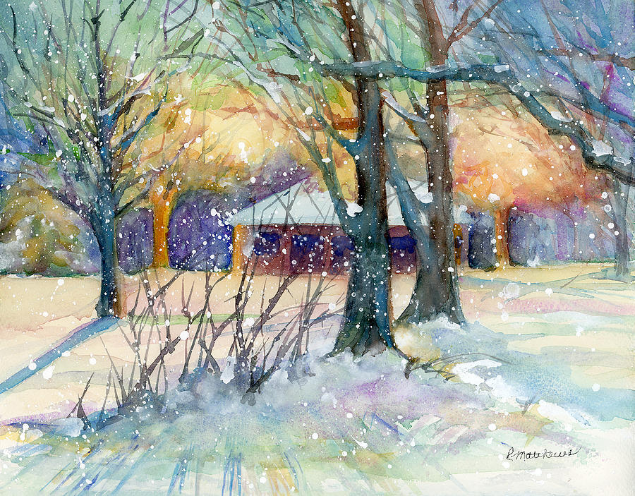 Winter Scenes Painting - Winter sunrise at the park by Rebecca Matthews