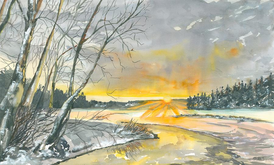 Winter Sunrise Painting by Hiroko Stumpf