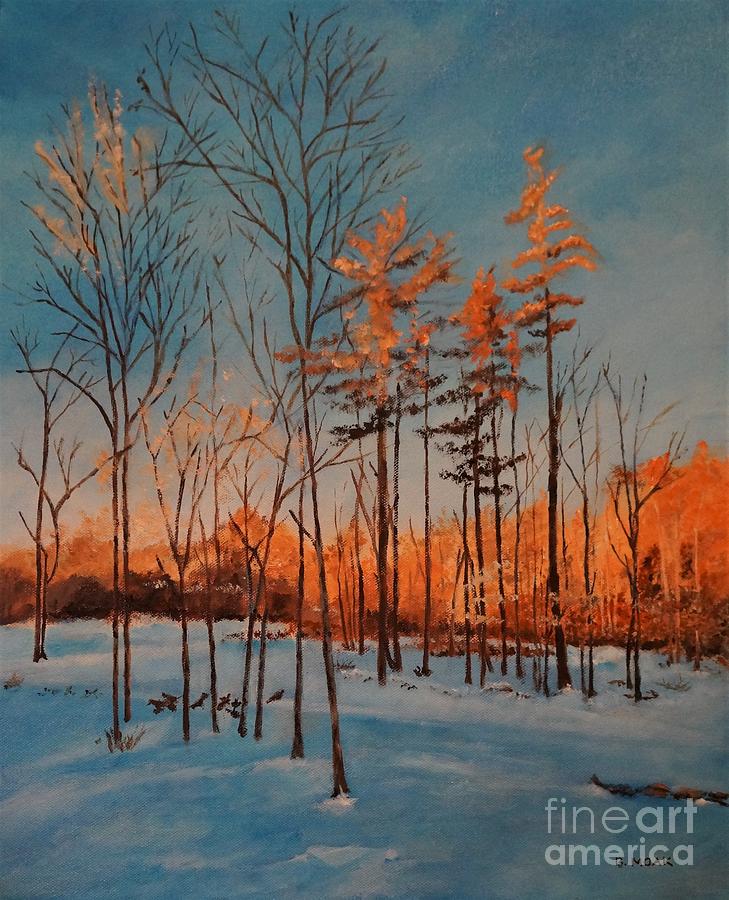 Winter Sunrise in Brookfield NH Painting by Barbara Moak