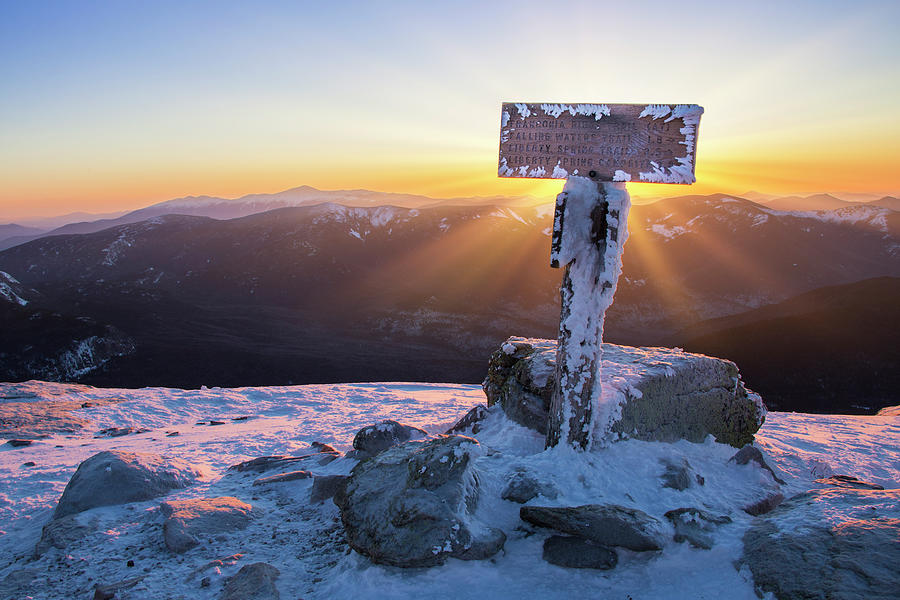 Winter Sunrise Lafayette Sign Photograph by White Mountain Images